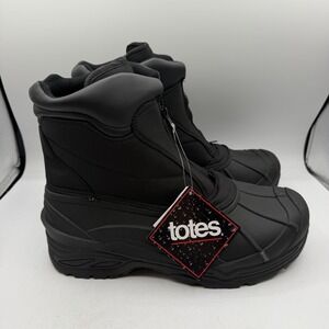Totes Cassel Boots Mens‎ 12 W WIDE Black Waterproof Front Zip Winter NWT